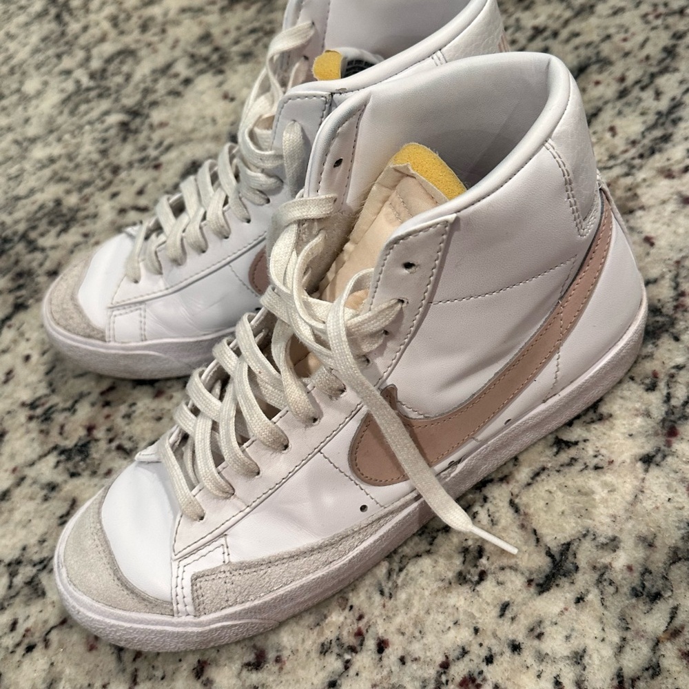 Nike White and Beige High-Top Sneakers